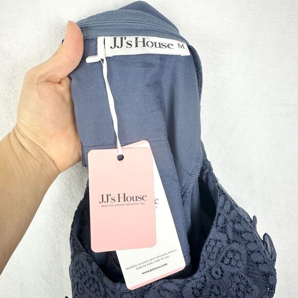 JJ's House Cascading Ruffles Scoop A line Chiffon Lace Midi Dress Medium NEW - Picture 9 of 10